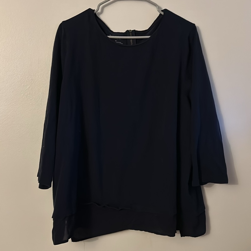 Talbots layered size 3x long sleeves top black 100% cotton zipper back